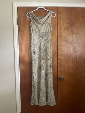 Emanuel Ungaro Silk Muted colors print Cowl Neck Maxi Dress